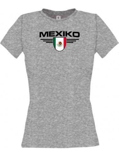 Lady T-Shirt Mexiko, Wappen mit Wunschnamen und Wunschnummer Land, Länder, sportsgrey, L