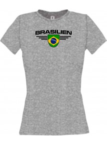 Lady T-Shirt Brasilien, Wappen mit Wunschnamen und Wunschnummer Land, Länder