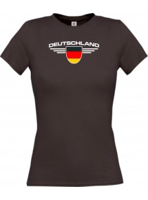 Lady T-Shirt Deutschland, Wappen mit Wunschnamen und Wunschnummer Land, Länder, braun, L