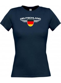 Lady T-Shirt Deutschland, Wappen mit Wunschnamen und Wunschnummer Land, Länder, navy, L