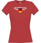 Lady T-Shirt Deutschland, Wappen mit Wunschnamen und Wunschnummer Land, Länder, rot, L