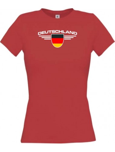 Lady T-Shirt Deutschland, Wappen mit Wunschnamen und Wunschnummer Land, Länder, rot, L