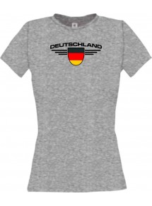 Lady T-Shirt Deutschland, Wappen mit Wunschnamen und Wunschnummer Land, Länder, sportsgrey, L