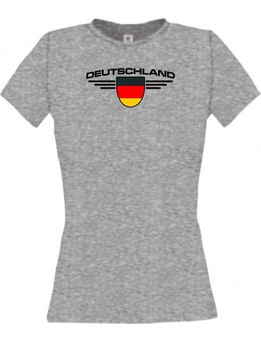 Lady T-Shirt Deutschland, Wappen mit Wunschnamen und Wunschnummer Land, Länder, sportsgrey, L