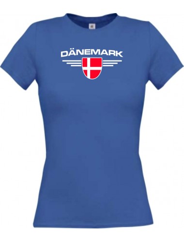 Lady T-Shirt Dänemark, Wappen mit Wunschnamen und Wunschnummer Land, Länder, royal, L