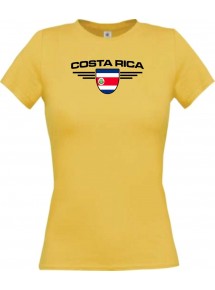 Lady T-Shirt Costa Rica, Wappen mit Wunschnamen und Wunschnummer Land, Länder, gelb, L