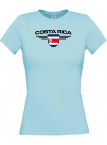Lady T-Shirt Costa Rica, Wappen mit Wunschnamen und Wunschnummer Land, Länder, hellblau, L