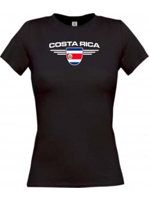 Lady T-Shirt Costa Rica, Wappen mit Wunschnamen und Wunschnummer Land, Länder, schwarz, L