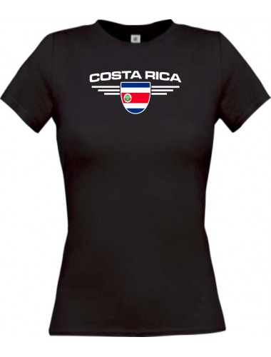 Lady T-Shirt Costa Rica, Wappen mit Wunschnamen und Wunschnummer Land, Länder, schwarz, L