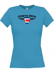 Lady T-Shirt Costa Rica, Wappen mit Wunschnamen und Wunschnummer Land, Länder, türkis, L