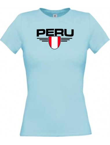 Lady T-Shirt Peru, Wappen mit Wunschnamen und Wunschnummer Land, Länder, hellblau, L