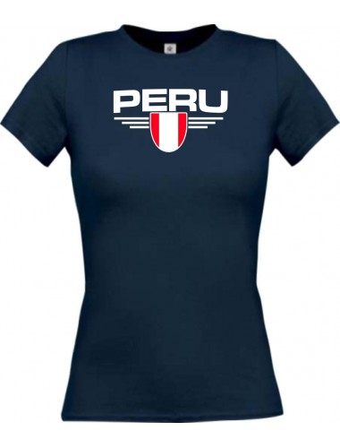 Lady T-Shirt Peru, Wappen mit Wunschnamen und Wunschnummer Land, Länder, navy, L