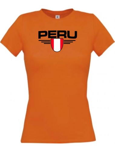 Lady T-Shirt Peru, Wappen mit Wunschnamen und Wunschnummer Land, Länder, orange, L