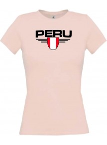 Lady T-Shirt Peru, Wappen mit Wunschnamen und Wunschnummer Land, Länder, rosa, L