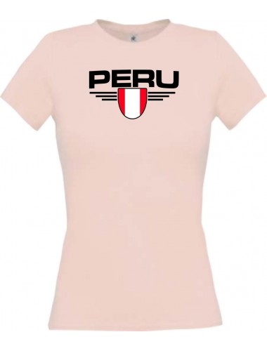 Lady T-Shirt Peru, Wappen mit Wunschnamen und Wunschnummer Land, Länder, rosa, L