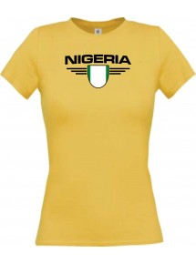 Lady T-Shirt Nigeria, Wappen mit Wunschnamen und Wunschnummer Land, Länder, gelb, L