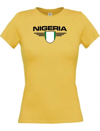 Lady T-Shirt Nigeria, Wappen mit Wunschnamen und Wunschnummer Land, Länder, gelb, L