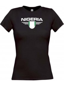 Lady T-Shirt Nigeria, Wappen mit Wunschnamen und Wunschnummer Land, Länder, schwarz, L