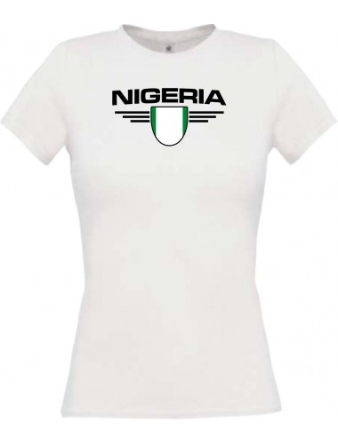 Lady T-Shirt Nigeria, Wappen mit Wunschnamen und Wunschnummer Land, Länder, weiss, L