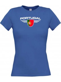 Lady T-Shirt Portugal, Wappen mit Wunschnamen und Wunschnummer Land, Länder, royal, L