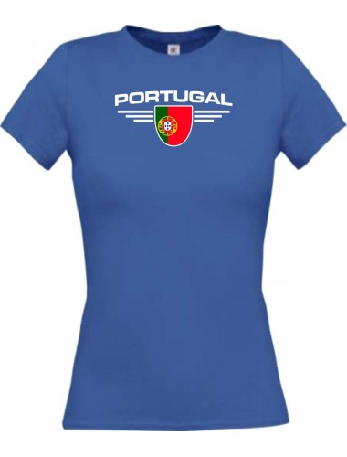 Lady T-Shirt Portugal, Wappen mit Wunschnamen und Wunschnummer Land, Länder, royal, L