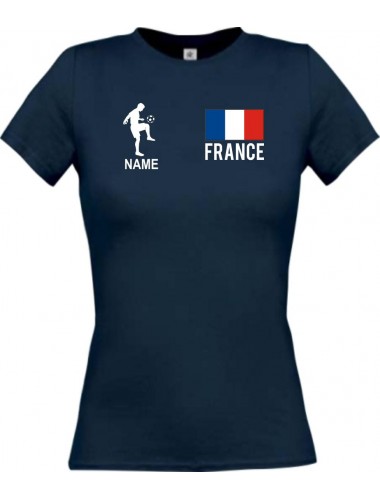 Lady T-Shirt Fussballshirt France Frankreich mit Ihrem Wunschnamen bedruckt, navy, L