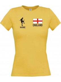 Lady T-Shirt Fussballshirt England mit Ihrem Wunschnamen bedruckt, gelb, L