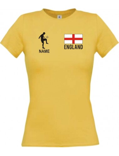 Lady T-Shirt Fussballshirt England mit Ihrem Wunschnamen bedruckt, gelb, L