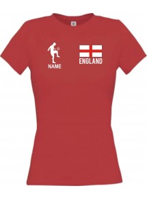 Lady T-Shirt Fussballshirt England mit Ihrem Wunschnamen bedruckt, rot, L