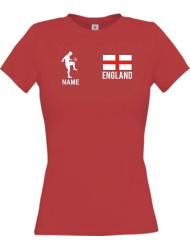 Lady T-Shirt Fussballshirt England mit Ihrem Wunschnamen bedruckt, rot, L