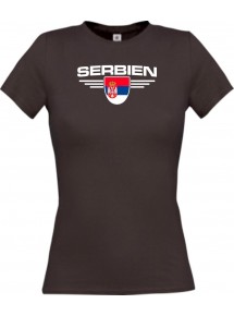Lady T-Shirt Serbien, Wappen mit Wunschnamen und Wunschnummer Land, Länder, braun, L