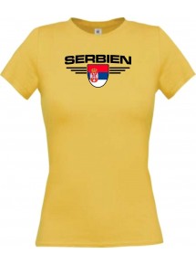 Lady T-Shirt Serbien, Wappen mit Wunschnamen und Wunschnummer Land, Länder, gelb, L