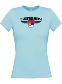 Lady T-Shirt Serbien, Wappen mit Wunschnamen und Wunschnummer Land, Länder, hellblau, L