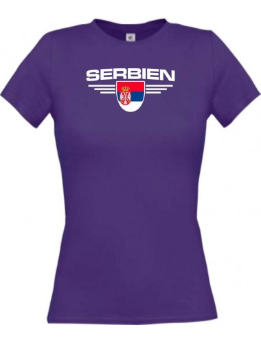 Lady T-Shirt Serbien, Wappen mit Wunschnamen und Wunschnummer Land, Länder, lila, L