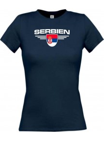 Lady T-Shirt Serbien, Wappen mit Wunschnamen und Wunschnummer Land, Länder, navy, L