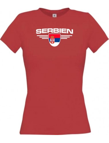 Lady T-Shirt Serbien, Wappen mit Wunschnamen und Wunschnummer Land, Länder, rot, L