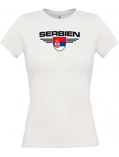 Lady T-Shirt Serbien, Wappen mit Wunschnamen und Wunschnummer Land, Länder, weiss, L