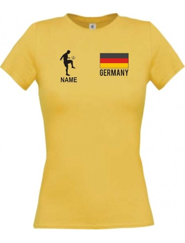 Lady T-Shirt Fussballshirt Germany Deutschland mit Ihrem Wunschnamen bedruckt, gelb, L