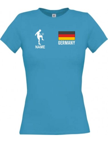 Lady T-Shirt Fussballshirt Germany Deutschland mit Ihrem Wunschnamen bedruckt, türkis, L