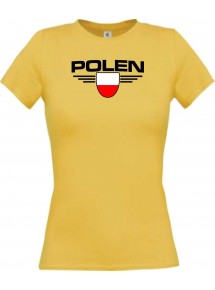 Lady T-Shirt Polen, Wappen mit Wunschnamen und Wunschnummer Land, Länder, gelb, L
