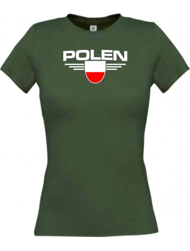 Lady T-Shirt Polen, Wappen mit Wunschnamen und Wunschnummer Land, Länder, gruen, L