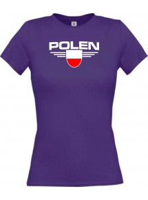 Lady T-Shirt Polen, Wappen mit Wunschnamen und Wunschnummer Land, Länder, lila, L