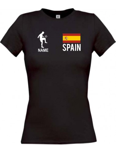 Lady T-Shirt Fussballshirt Spain Spanien mit Ihrem Wunschnamen bedruckt, schwarz, L