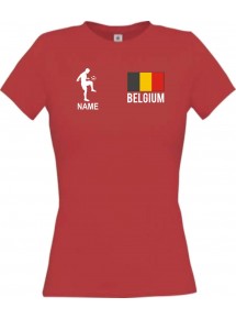 Lady T-Shirt Fussballshirt Belgium Belgien mit Ihrem Wunschnamen bedruckt, rot, L