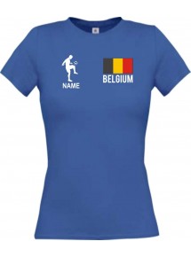 Lady T-Shirt Fussballshirt Belgium Belgien mit Ihrem Wunschnamen bedruckt, royal, L