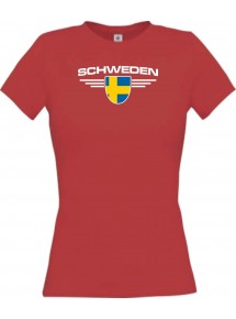 Lady T-Shirt Schweden, Wappen mit Wunschnamen und Wunschnummer Land, Länder