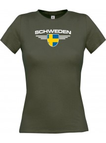 Lady T-Shirt Schweden, Wappen mit Wunschnamen und Wunschnummer Land, Länder, grau, L