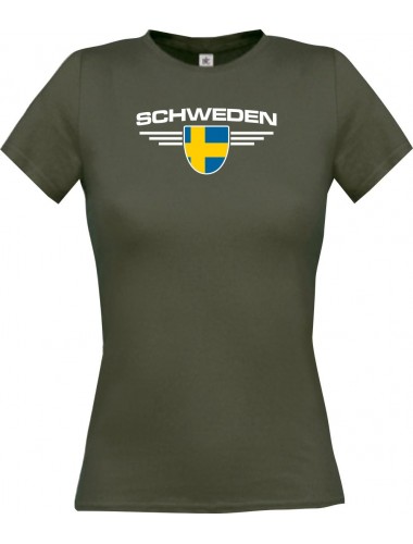 Lady T-Shirt Schweden, Wappen mit Wunschnamen und Wunschnummer Land, Länder, grau, L