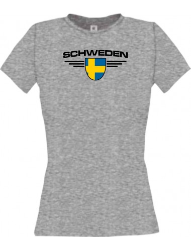 Lady T-Shirt Schweden, Wappen mit Wunschnamen und Wunschnummer Land, Länder, sportsgrey, L