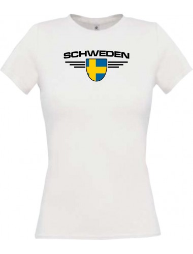 Lady T-Shirt Schweden, Wappen mit Wunschnamen und Wunschnummer Land, Länder, weiss, L